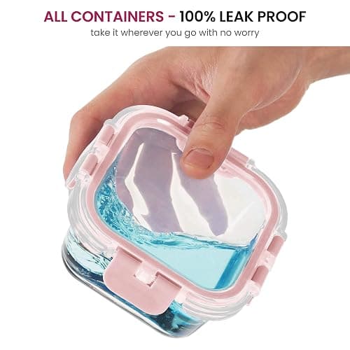 FineDine 24 Piece Glass Storage Containers with Lids - Leak Proof, Dishwasher Safe Glass Food Storage Containers for Meal Prep or Leftovers, Pink thumbnail 5