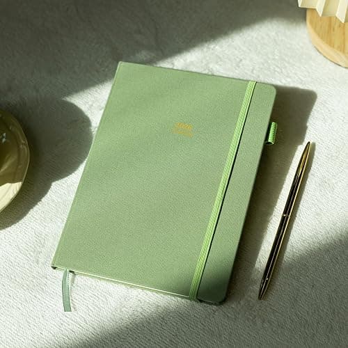 Getink 2026 Planner Weekly & Monthly Daily Agenda Book with Linen cover, 2026 To Do List Notebook with Colorful Monthly Tabs, Inner Pocket, Elastic Closure (Green,5.5 * 8.5) thumbnail 2