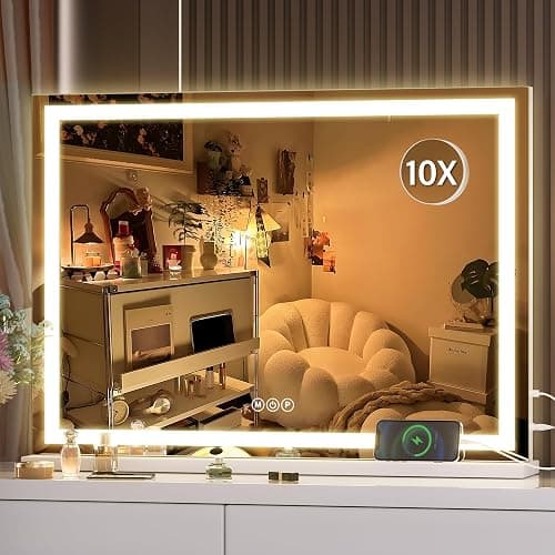 Hasipu Vanity Mirror with Lights, 28" x 20" LED Makeup Mirror, Lighted Makeup Mirror with Dimmable 3 Modes, Touch Screen Control Vanity Mirror Square White - White - 28"L x 20"W thumbnail 8