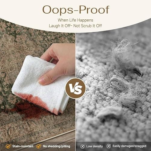 WondRg 8x10 Washable Area Rug Green Brown Vintage Non Slip Soft Low Pile Rug for Living Room Bedroom Dining Room Office Distressed Oriental Indoor Large Throw Carpet for Home Decor thumbnail 5