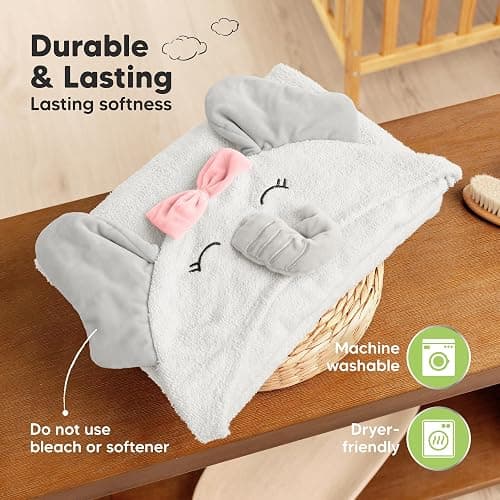 KeaBabies Organic Baby Towel with Hood for Girls, Boys - Soft, Absorbent, 100% Cotton Hooded Baby Towels for Newborns, Infants, Large Hooded Bath Towels for Babies, Kids, Toddler 1-3 (Ella) thumbnail 7