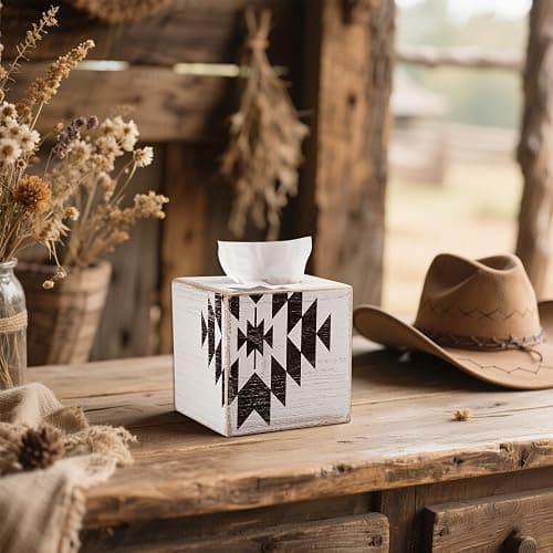 Western Aztec Decor Tissue Box Cover for Western Home Decor - Southwestern Style Aztec Decor - Fits Kleenex Cube thumbnail 2