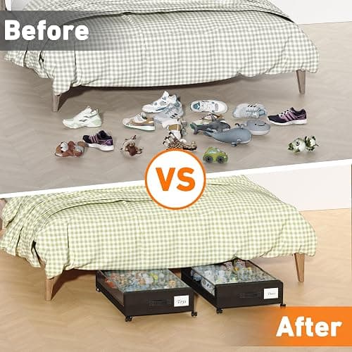 Under Bed Storage with Wheels, 2 Pack Under Bed Storage Containers with Clear Lids, XXL 65L Under Bed Storage Organizer, Rolling Under Bed Metal Drawer for Blanket, Clothes, Shoes (31 x 17 x 6.69 in) thumbnail 7