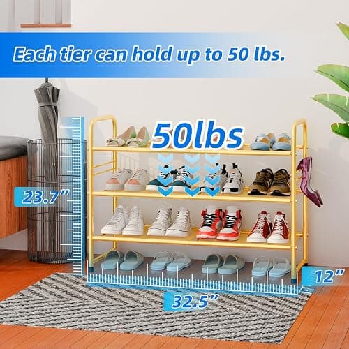 SUFAUY Shoe Rack for Closet, 33 inch Metal Shoe Shelf Heavy Duty, 3 Tier Mesh for Shoes, Gold thumbnail 3