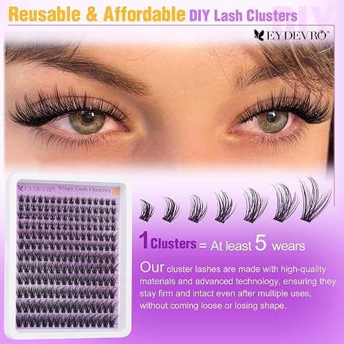 EYDEVRO Wispy Cluster Lashes Natural Lashes Individual Cluster 9-18mm 192 Pcs Lash Clusters CD Curl Eyelash Clusters Individual Eyelashes Reusable Comfortable False Eyelashes Manga Lashes thumbnail 6