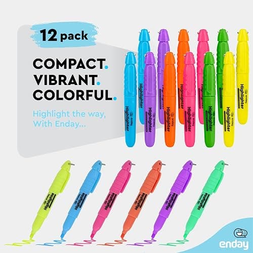 Emraw Mini Fluorescent Highlighter with Cap Clip. Smooth Glide Solid Gel Student Study Kit Assorted Colors, (12 Pack) thumbnail 4