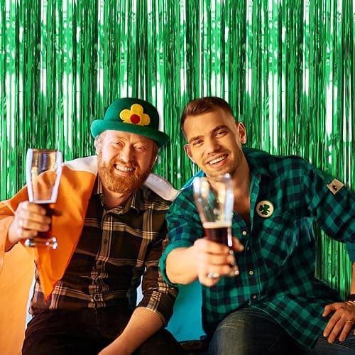 2 Pack Green Streamers Backdrop Jungle Party Decorations Foil Fringe Backdrop Curtains Photo Booth Backdrop for Birthday Dinosaur Animal St Patrick's Day Football Christmas Party Decorations thumbnail 7