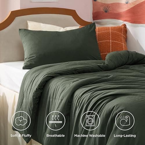 Bedsure Twin/Twin XL Comforter Set, Dark Green Soft Prewashed Bedding for All Seasons, 2 Pieces GentleSoft™ Warm Down Alternative Bed Set, 1 Lightweight Comforter (68"x88") and 1 Pillowcase (20"x26") thumbnail 4