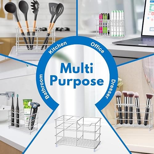 Urbanstrive 304 Stainless Steel Bathroom Toothbrush Holder Toothpaste Holder Stand Bathroom Accessories Organizer (Silver, Large) thumbnail 5