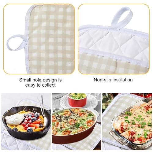 Patelai 7 Pcs Buffalo Check Dish Towels Pot Holders Oven Mitts Set Cotton Plaid Kitchen Dish Towels Non-Slip Heat Resistant Oven Mitts and Pot Holders for Cooking Baking (Light Yellow with White) thumbnail 4