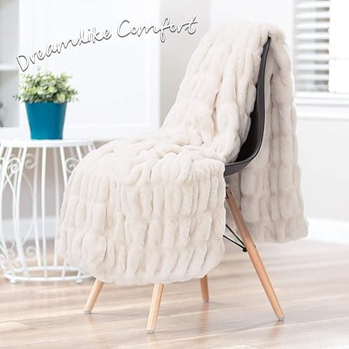 Chanasya Premium Ruched Faux Fur Throw Blanket - Luxurious, Soft Reversible Mink Blanket - 50" x 65” - Cloud - 50x65 Inches - A(cloud) thumbnail 6