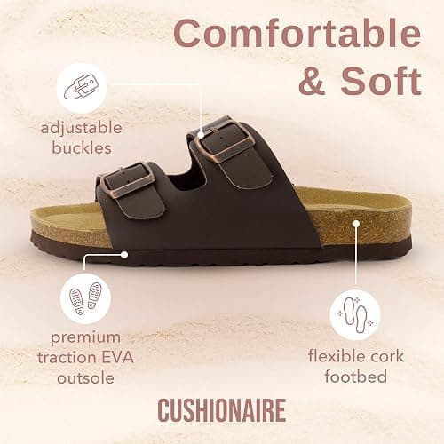 CUSHIONAIRE Lane Cork Footbed Sandals for Women – Comfortable Double Buckle Slip-On with Genuine Suede Footbed & Arch Support Slides for Women Footwear thumbnail 6