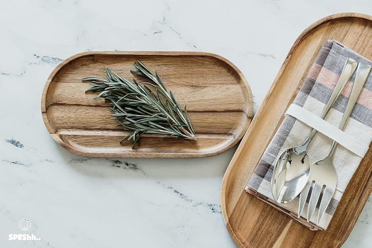 SPEShh Acacia Wooden Serving Trays Set of 2 - Rectangular Oval Shaped Wood Plates for Charcuterie Cheese Bread Fruit Vegetable Dip Sushi - Rustic Serving Platter Shallow Dishes -14x7 & 11x5.5 In. thumbnail 6