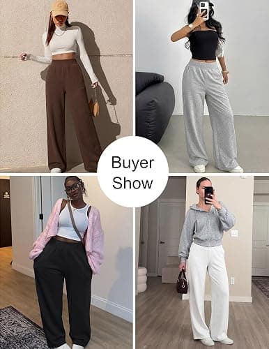 GEKCM Wide Leg Cotton Sweatpants Women Elastic Waisted Pants Baggy Straight Athletic Loose Casual Jogger Pants with Pockets thumbnail 4