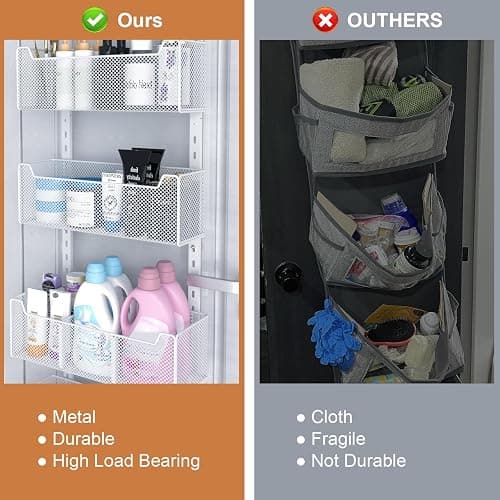 VyGrow Over The Door Organizer, Metal Door Organizer Hanging with 5 Adjustable Baskets and Coat Hook, Behind The Door Storage for Bedroom Closet Bathroom Pantry Cabinet Kitchen, White thumbnail 6