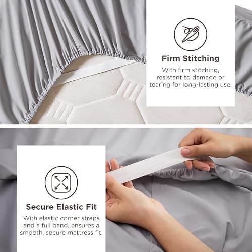 Bedsure Deep Pocket Full Size Bed Sheets Set - Fits Mattresses Up to 21 Inches Thick - 4 Piece GentleSoft Bed Sheets, Moisture Wicking, Cooling Bedsheet & Pillowcases, Easy & Secure Fit, Light Grey thumbnail 4