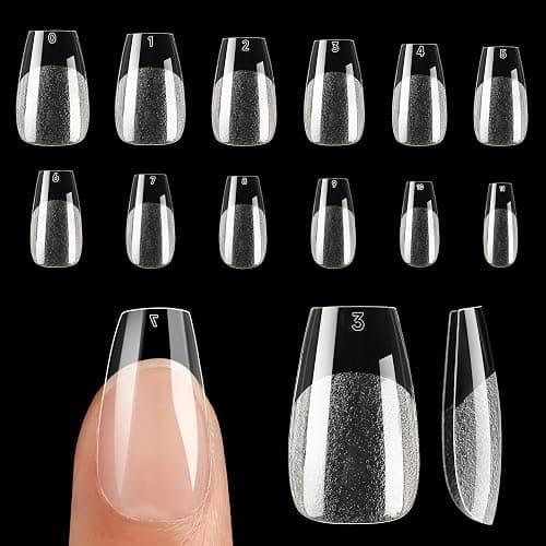 UNA GELLA Short Coffin Nail Tips 12 Sizes Short Coffin Gel Nail Tips 120Pcs Long Lasting Soft Gel Nails Tips Clear Full Cover Nails Tips Acrylic False for Nail Extension DIY Salon - Image 1