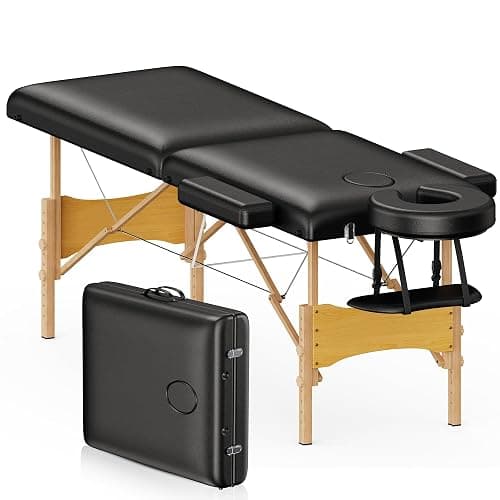 Brelley Massage Table Portable Wooden Lash Bed 24" Wide Adjustable Height 2-Fold Spa Table Foldable Tattoo Bed (Black) - Image 1