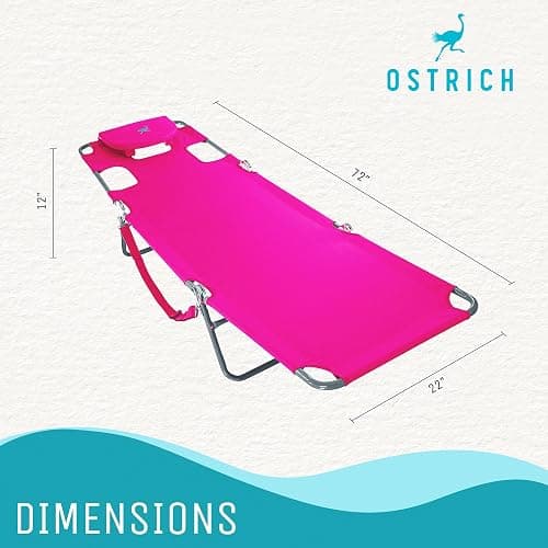 Ostrich Beach Lounge Chair, Folding & Reclining Outdoor Chaise Lounger, Pink - Portable Adjustable Recliner Chair for Lawn, Pool, Patio, Garden, and Yard thumbnail 3