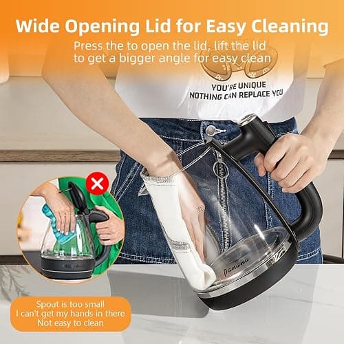 Electric Kettle Glass Kettle with Blue LED, Fast Boil Quiet Electric Glass Kettle, 1.8L, 1800W, Boil-Dry Protection, BPA Free (Removable lid) - Removable lid thumbnail 7