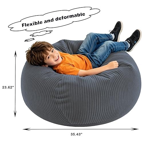 LPMOERA Corduroy Kids Bean Bag Chair with Memory Foam Filling Dark Gray | Hidden Zipper,Versatile Home Decor,Floor Sofa,Suitable For Rest & Lounge,Pull-Handle thumbnail 2