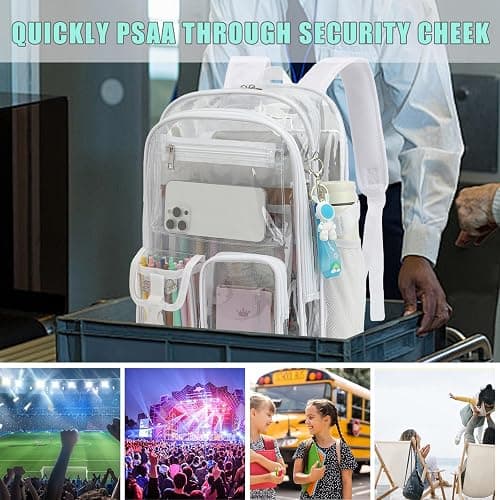 Kouxunt Clear Backpack Heavy Duty Transparent Backpacks Stadium Approved for School Work Sport Travel (White) thumbnail 6