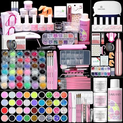 SAVILAND Acrylic Nail Kit – Nails Kit Acrylic Set with Nail Drill Brushes Gel Polish Clear Nails Tips Nail Art Tools Nail Stuff for Starters DIY Christmas Gift - Image 1