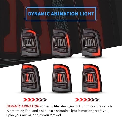 VLAND Tail Lights Compatible with 4th Gen Dodge Ram 1500 2009-2018 Ram 2500/3500 2010-2018, Rear Lights w/Startup Animation w/Amber Sequential, Fit Led/Halogen Models One Set Color Clear thumbnail 4