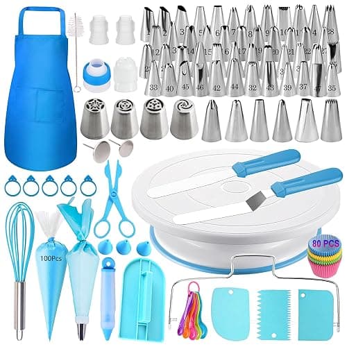 Makmeng 268PCS Cake Decorating Kit - Cake Decorating Tools with Cake Turntable, Piping Bags and Tips Set, 2 Icing Spatulas, 3 Cake Scraper, Russian Piping Kit - Baking Supplies for Beginners - Image 1