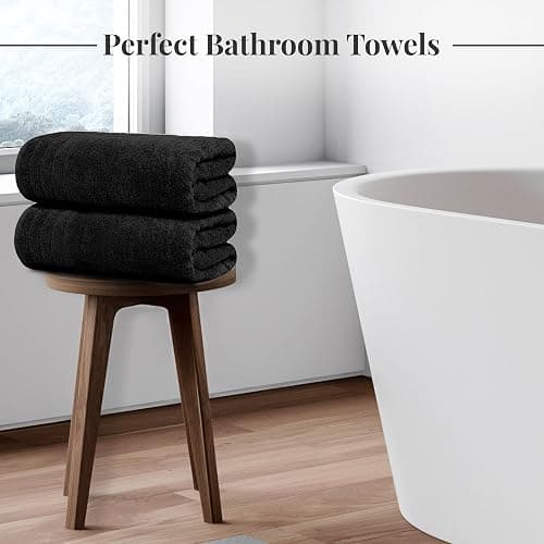 Tens Towels Pack of 4 Extra Large Bath Towels 30 x 60 Inches, 100% Cotton, Larger & Lighter Weight, Quicker to Dry, Super Soft and Absorbent, Perfect for Bathroom, Black thumbnail 5