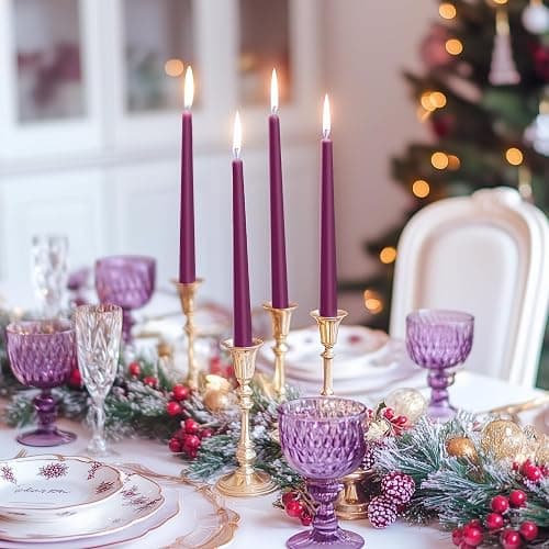 KONNI 0.87×10 Inch Purple Taper Candles, Unscented and Smokeless Tall Candlesticks, 10 Pack Tapered Candles with Cotton Wicks, Long Burning, Ideal for Weddings, Dinner Parties, and Home Décor thumbnail 4