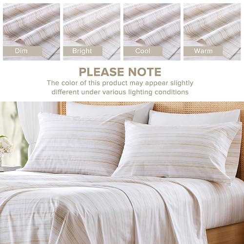 Comfort Spaces 100% Cotton Sheets King, Breathable, Naturally Cool Cotton Sheets, Cotton Bed Sheets with 14" Elastic Pocket Fits up to 16" Mattress, All Seasons Sheet Set, Good Vibes Taupe 4 Piece thumbnail 8