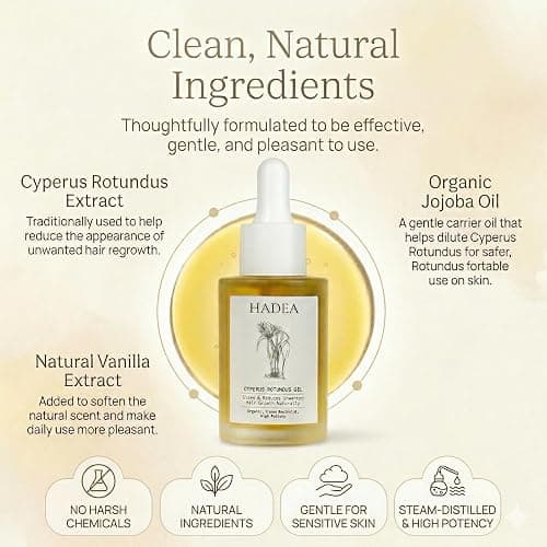 HADEA Cyperus Rotundus Oil to Reduce Hair Growth 100% Organic High-Potency Steam Distilled Cyprus Nutgrass Cypress Inhibitor | Cypress Rotundus Oil For Pcos, Hirsutism, Any Unwanted Hair 30ml thumbnail 4