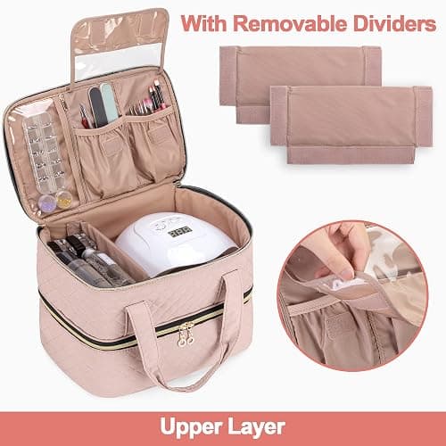 Yarwo Nail Polish Organizer Case Holds 50 Bottles(15ml/0.5 fl.oz) and Nail Lamp, Double Layers Nail Polish Bag with Adjustable Dividers for Nail Art Tools, Dusty Rose (Bag Only, Patent Design) thumbnail 2