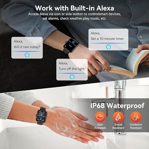 Smart Watch with Alexa Built-in, 1.83" HD Touchscreen Fitness Tracker, Bluetooth Notifications/Calls, IP68 Waterproof, 120+ Sport Modes, 24/7 Heart Rate & Sleep Monitor for iPhone Android iOS (Black) thumbnail 5