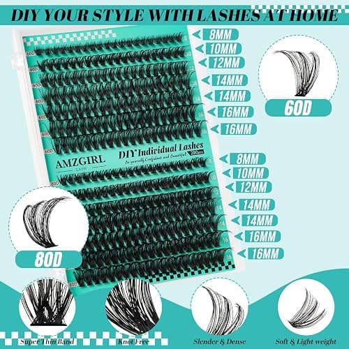 Lash Extension Kit 280Pcs,60D 80D Individual Lashes Clusters Kit,Lash Bond And Seal,Lash Remover For Eyelashes Extensions,Lash Applicator Tool For False Eyelash Cluster Kit At Home(D-Mix8-16mmKit) thumbnail 3