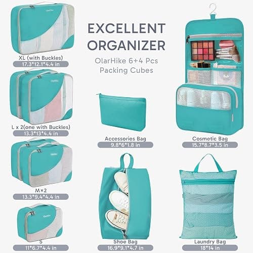 OlarHike 10 Set Packing Cubes for Travel,Gifts for Women Mom,Anti-Tearing Suitcase Organizer,with Over 1000 pcs Mesh Holes,Vacation Essentials & Accessories for Cruise Ship thumbnail 2