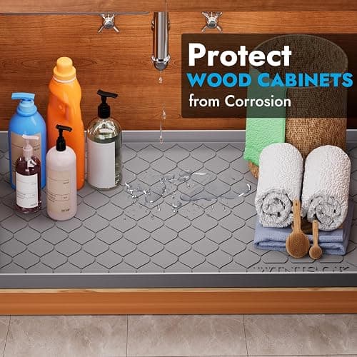 Winisok Silicone Under Sink Mat 34" x 22", kitchen Essentials and Gadgets, Shelf liner and Cabinet Protector, Home Organizers and Storage, Waterproof Bathroom Tray thumbnail 4