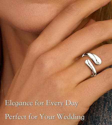 Non Tarnish Gold Chunky Rings for Women, 14K Gold Plated Statement Dome Rings Stacking Silver, Adjustable Mens Eternity Wedding Band Mixed Metal Jewelry Size 3-13 thumbnail 5