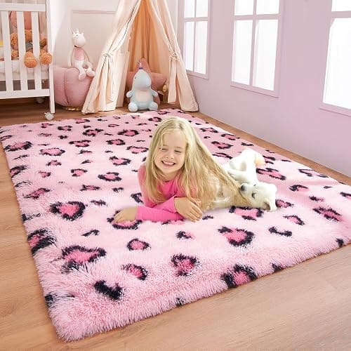 BENRON Pink Leopard Rugs, Soft Bedroom Living Room Decor 4x6, Cheetah Print | Non Shedding Fluffy Area Rug for Dorm Apartment Kids Room Decor Washable - Image 1