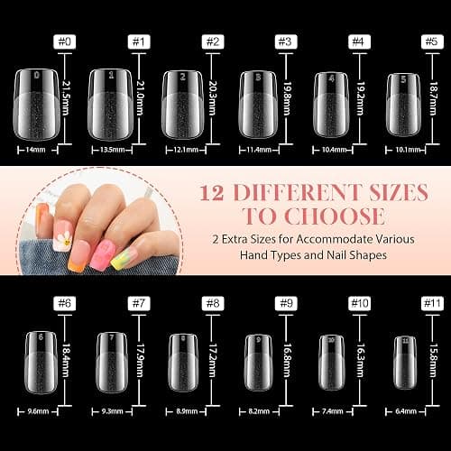 UNA GELLA Short Square Gel Nail Tips: 312pcs Square Fake Nails Pre-File Soft Gel Nails Tips for Full Cover Acrylic Nails False Nails12 Sizes Press on Nails for Nail Extensions Home DIY Salon thumbnail 8