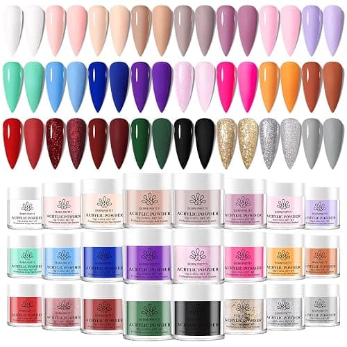 BORN PRETTY Acrylic Powder Set-24 Colors Acrylic Nail Powder Set All Seasons Colors Pigmented Powders for French Nail Extension Valentines Day Gifts for Women Home DIY & Salon No Lamp Needed - Image 1