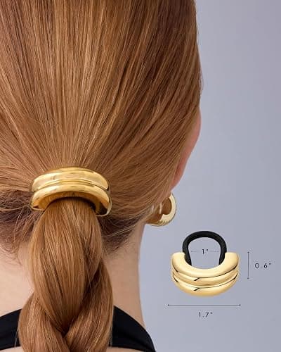PAVOI Chunky Band Waterproof Double Statement Hair Accessories, Yellow Gold thumbnail 3