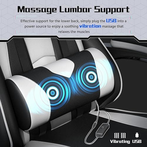Yaheetech Gaming Chair, Video Game Chair with Massage Lumbar Support and Footrest Height Adjustable Ergonomic Computer Gaming Chair with Swivel Seat and Headrest, Black/White thumbnail 4