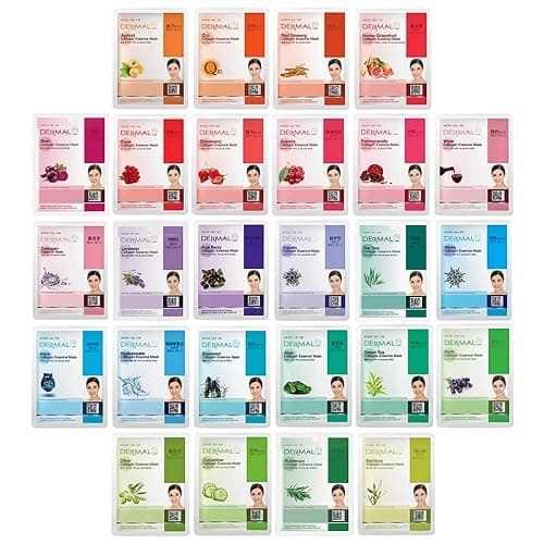 DERMAL 26 Combo Pack Collagen Essence Korean Face Mask (Red & Green) - Hydrating & Soothing Facial Mask with Panthenol - Hypoallergenic Sheet Mask for All Skin Types - Natural Home Spa Treatment Mask - Image 1