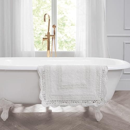 Laura Ashley Absorbent Bath Mat Reversible Crochet Soft and Plush Bathroom Mat 100% Cotton 24x40 Bath Rug, White thumbnail 6