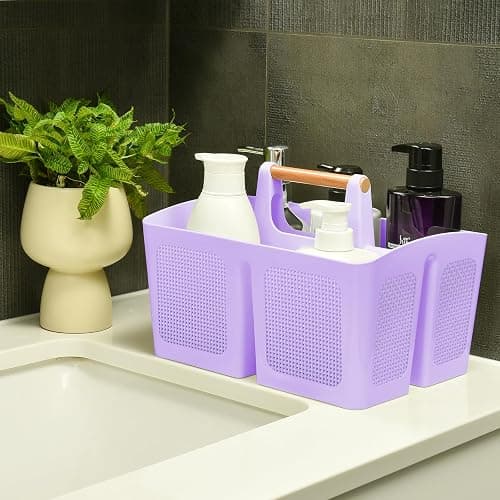 ALINK Portable Shower Caddy Basket with Compartments, Plastic Divided Cleaning Caddy Organizer Storage Tote with Handle for Bathroom, College, Dorm Room Essentials - Purple thumbnail 2