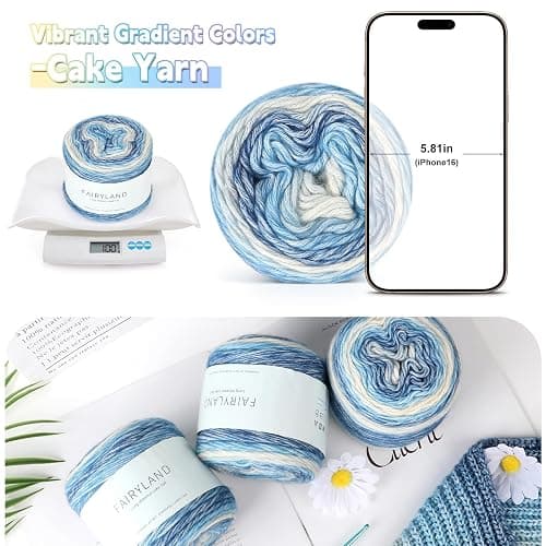 Katech Ombré Yarn for Crocheting-Gradient Cake Yarn-4x100g 60% Cotton 30% Acrylic 10% Wool-Ombré Multicolor Soft Rainbow Cotton Crochet Yarn for Scarves, Shawls, Blankets and Garments(G) thumbnail 3