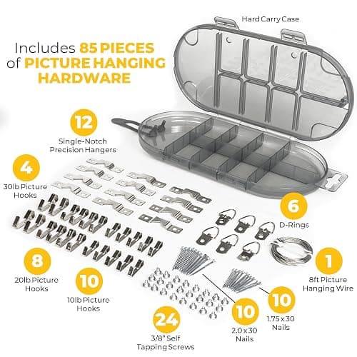 Go Hang It! Pro, All-in-One Picture Hanging Kit - Picture Leveling and Hanging Tool - Hang Sawtooth/Wire Hangers - Wall Hanging Kit and Level Tool - Hardware Case with 85-Piece Hanging Essentials thumbnail 4