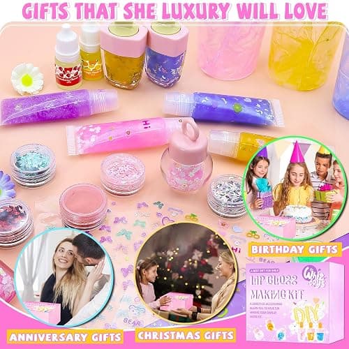 WhizToys DIY Lip Gloss Making Kit 74 PCS, Purple Kids Lip Gloss Supplies Set Beginner, Fun Craft Set Moisturizing Base, Birthday Gift for Girls, Kids, Teenagers, Women thumbnail 6